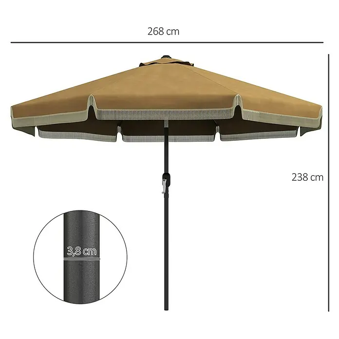 Outsunny Balkonschirm rund mit einstellbarem Neigungswinkel - Khaki, Durchmesser Bespannung: 268 cm