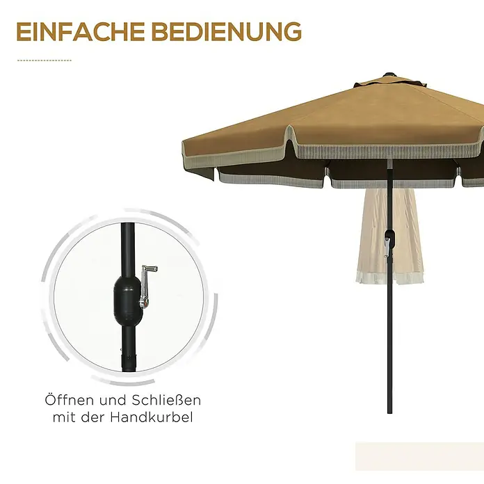 Outsunny Balkonschirm rund mit einstellbarem Neigungswinkel - Khaki, Durchmesser Bespannung: 268 cm
