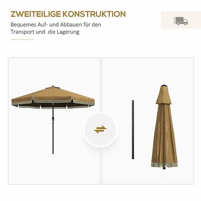 Outsunny Balkonschirm rund mit einstellbarem Neigungswinkel - Khaki, Durchmesser Bespannung: 268 cm
