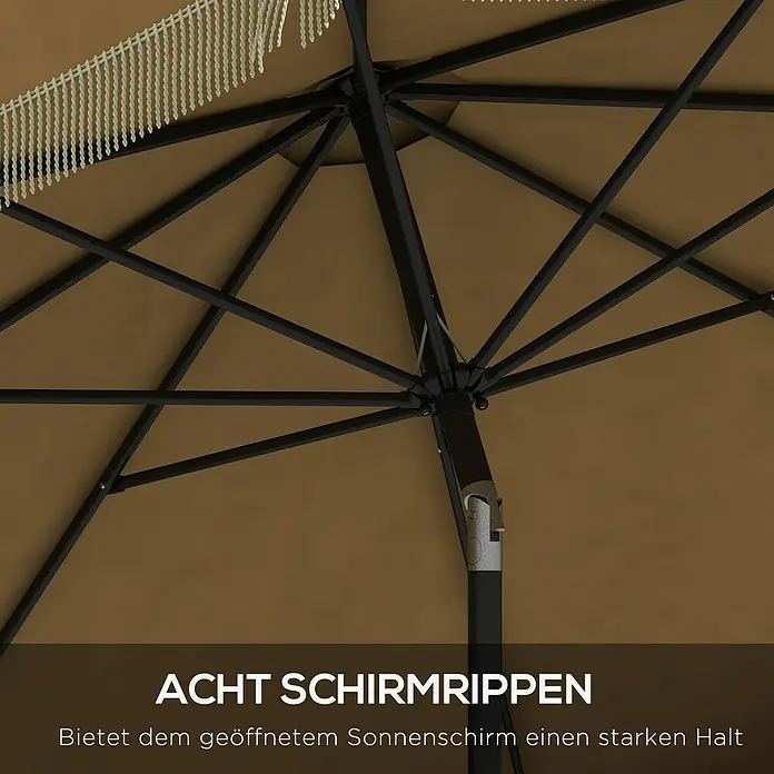 Outsunny Balkonschirm rund mit einstellbarem Neigungswinkel - Khaki, Durchmesser Bespannung: 268 cm