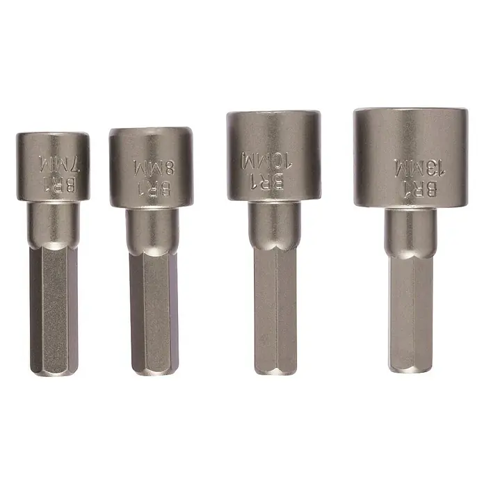 Craftomat Steckschlüssel-Bit-Satz - 4 -tlg., Antriebsgröße: ¼″ Sechskant - Satz von vier BR1 Innensechskant-Steckschlüsseleinsätzen in den Größen 7mm, 8mm, 10mm und 13mm für Schraubenschlüssel oder Ratschen.