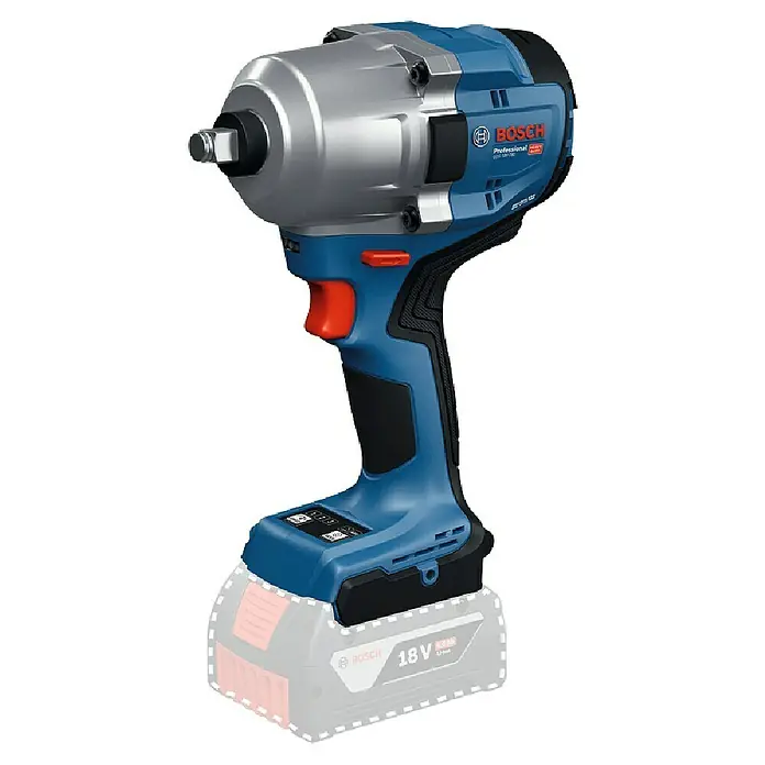 Bosch Professional AMPShare 18V Akku-Drehschlagschrauber GDS 18V-780 - 18 V, Ohne Akku, 780 Nm - Blauer und silberner Bosch Professional 18V Akku-Schlagschrauber, teilweise sichtbarer Akku.