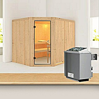 Karibu Elementsauna Malin (Mit 9 kW Ofen mit integrierter Steuerung, Ohne Dachkranz, L x B x H: 231 x 196 x 192 cm)