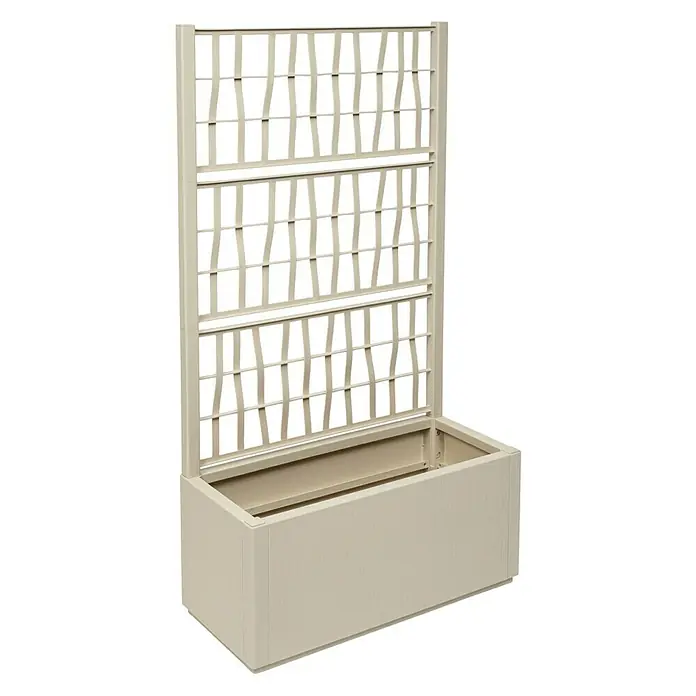 Pflanzkasten Set - Außenmaß (L x B x H): 80 x 36 x 140 cm, Kunststoff, Anthrazit, mit Spalier, 2 Stk. - Beiger texturierter Pflanzkübel mit integriertem Rankgitter für Kletterpflanzen.