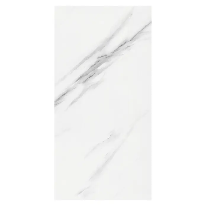 Revêt Wandpaneelmuster SPC Wall - Marmor Weiß Hochglänzend, 280 x 160 x 3,7 mm - Weiße Marmorfliese mit eleganter grauer Äderung.