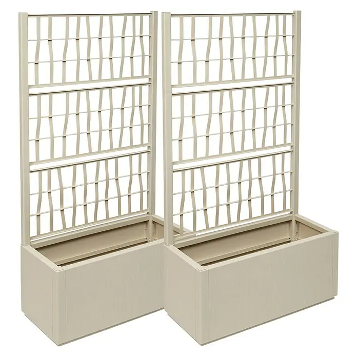 Pflanzkasten Set - Außenmaß (L x B x H): 80 x 36 x 140 cm, Kunststoff, Anthrazit, mit Spalier, 2 Stk. - Zwei hellbeige Pflanzkübel mit integrierten Spalieren.
