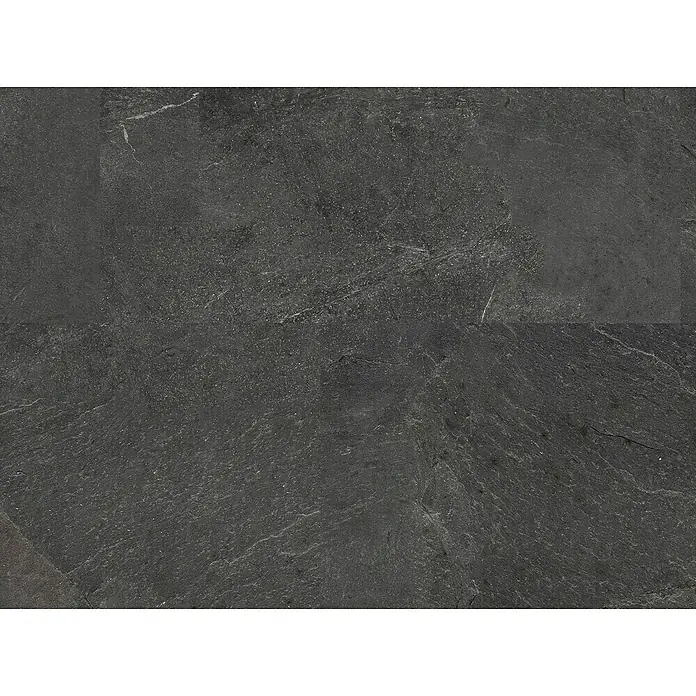Revêt Wandpaneel SPC Wall - 600 x 300 mm, Schiefer - Dunkelgraue Naturschiefertextur mit subtilen weißen Adern und variiertem Oberflächenmuster.