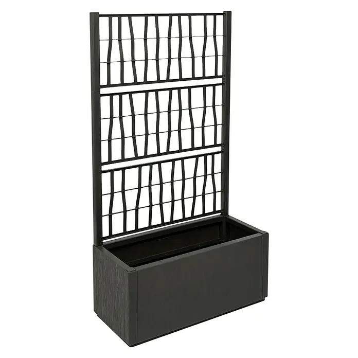 Pflanzkasten Set - Außenmaß (L x B x H): 80 x 36 x 140 cm, Kunststoff, Anthrazit, mit Spalier, 2 Stk. - Dunkelgrauer Pflanzkübel mit integriertem Metallspalier für Kletterpflanzen.