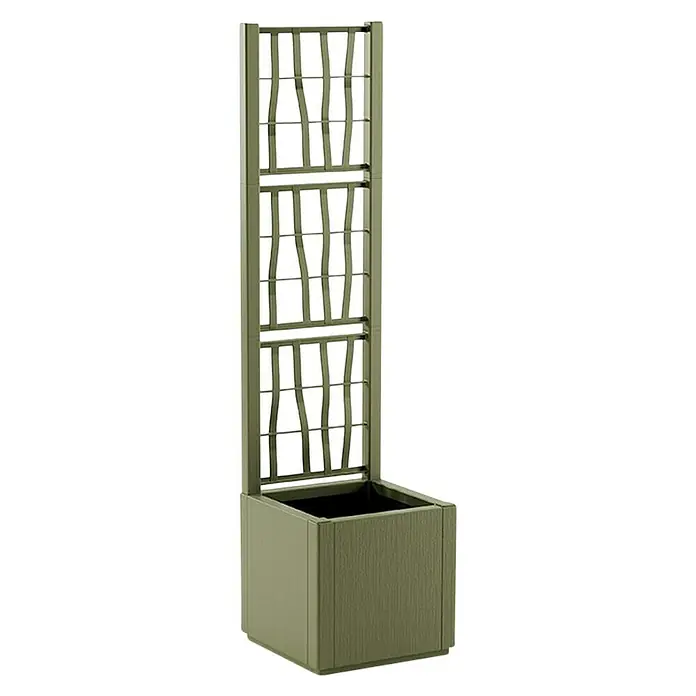 Pflanzkasten Set - Außenmaß (L x B x H): 36 x 36 x 140 cm, Kunststoff, Grün, mit Spalier, 2 Stk. - Hoher grüner Pflanzkasten mit integriertem Rankgitter und wellenförmigen vertikalen Stäben.