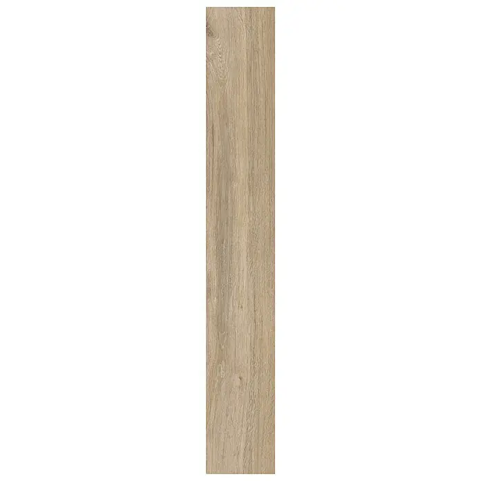 LOGOCLIC Vinto Laminat Classic Eiche Sorrent1.285 x 192 x 8 mm, Landhausdiele, Eiche Sorrent - Detailansicht eines einzelnen, hellbraunen Laminat-Bodenelements mit einer sichtbaren Holzmaserung, ideal für moderne Innenräume.