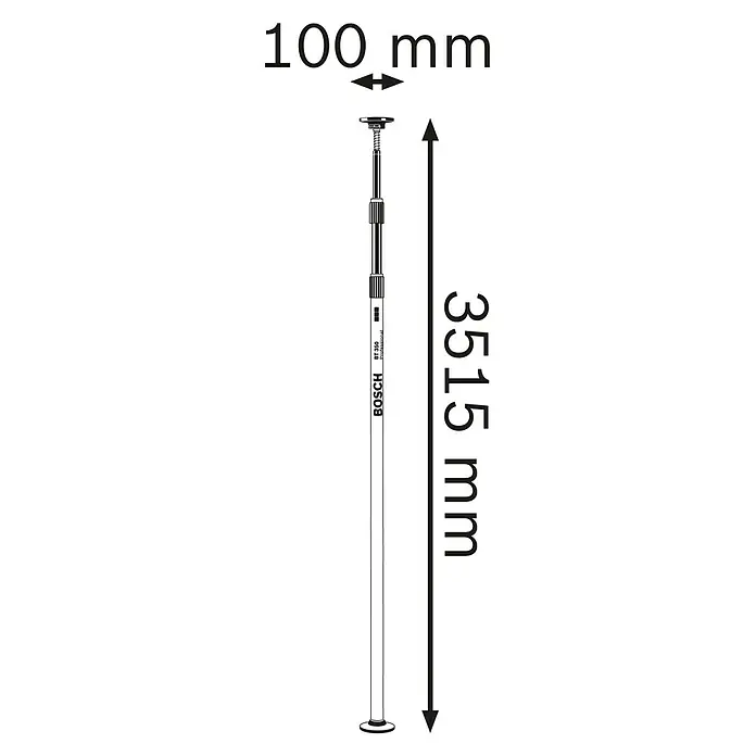 Bosch Professional Teleskopstange BT 350 - 140 cm - 350 cm - Schwarz-weiße Zeichnung einer Bosch BT 350 Professional Teleskopstange, 100 mm breit und 3515 mm hoch.