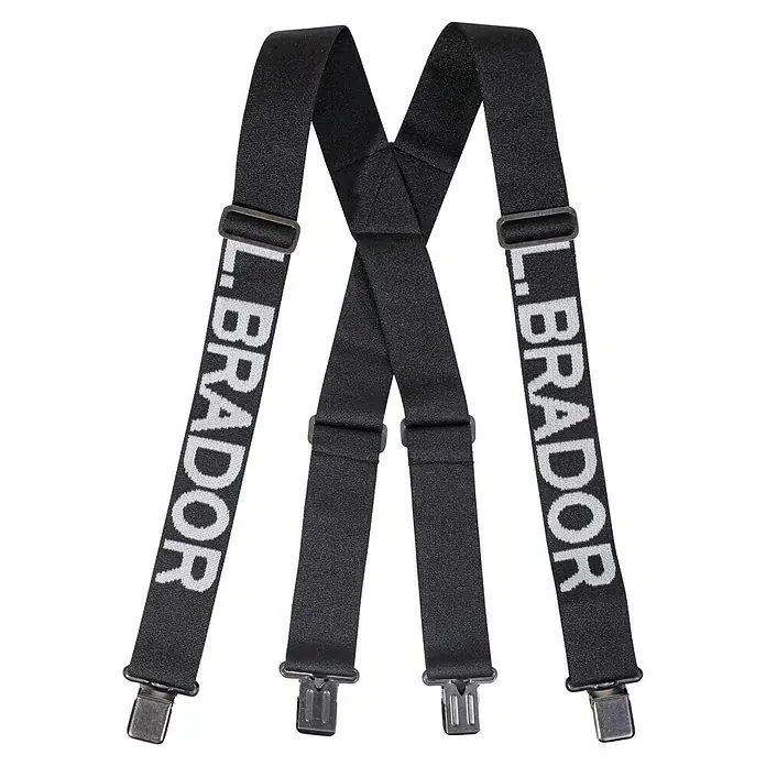 L.Brador Hosenträger 533PE - Schwarz - Abgebildete, schwarze Hosenträger mit weißem "L.BRADOR"-Schriftzug, ein nützliches Accessoire für Arbeitskleidung und den Alltag.