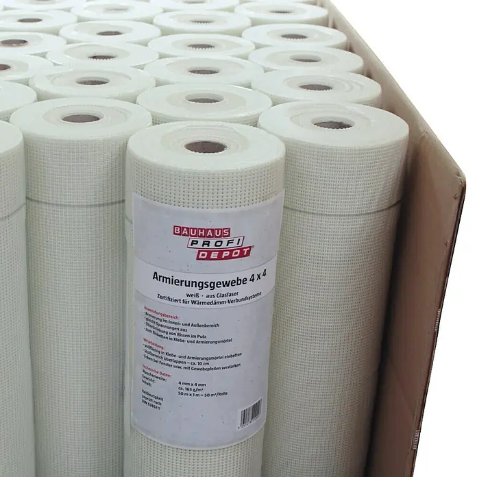 Profi Depot WDVS-Armierungsgewebe - Max. Anwendungsfläche: 50 m² - Rolle Armierungsgewebe 4x4 von Bauhaus Profi Depot, weiß, aus Glasfaser, zertifiziert für Wärmedämm-Verbundsysteme, ideal für Innen- und Außenbereiche.