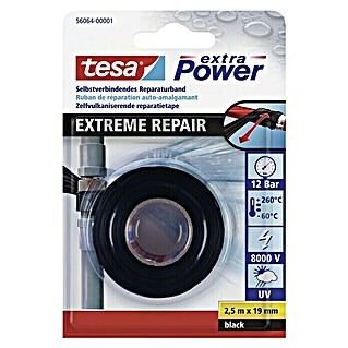 Tesa Extra Power Reparaturband Extreme Repair (2,5 m x 19 mm, Schwarz, Selbstverschweißend)