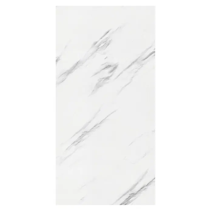 Revêt Wandpaneel SPC Wall - 1.200 x 600 mm, Marmor Weiß, Hochglänzend - Weiße Marmorplatte mit eleganten grauen Adern.