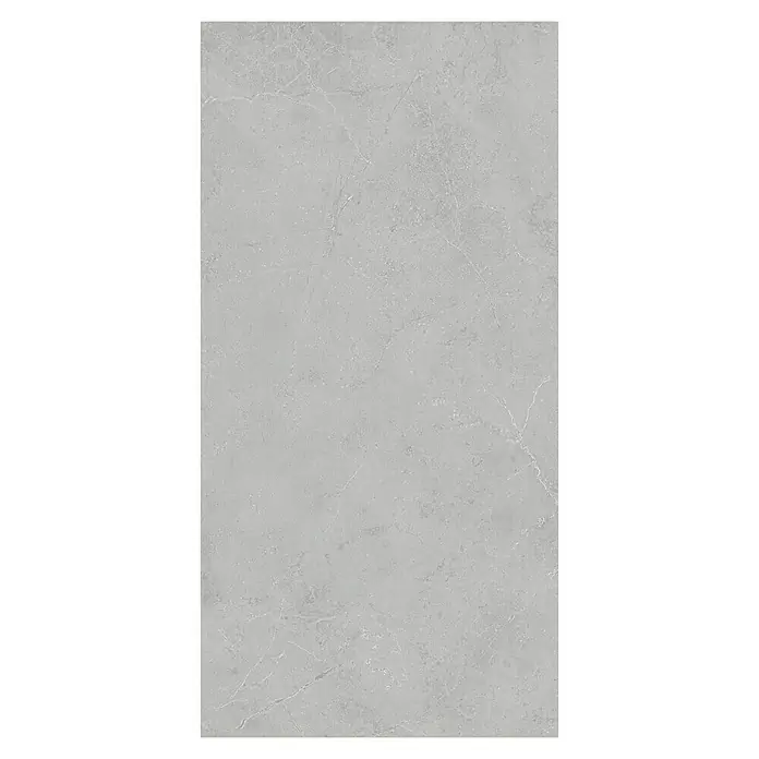 Revêt Wandpaneel SPC Wall - 600 x 300 mm, Grau - Helle graue Texturfliese mit subtilen weißen Äderungen und feinen Sprenkeln.