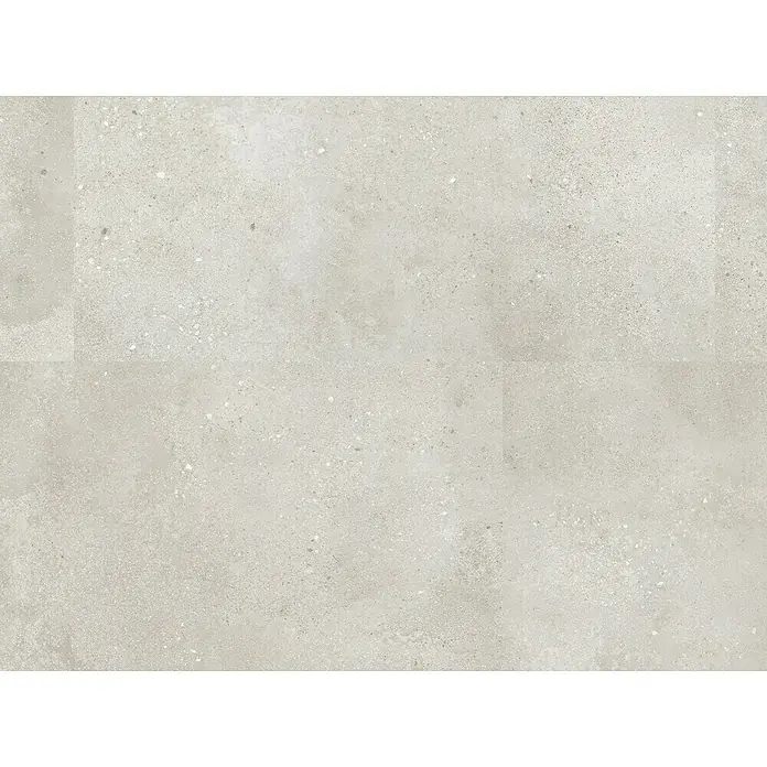 Revêt Wandpaneel SPC Wall - 600 x 300 mm, Beige - Hellgraue, gesprenkelte Fliesen in Betonoptik, für Böden oder Wände geeignet.