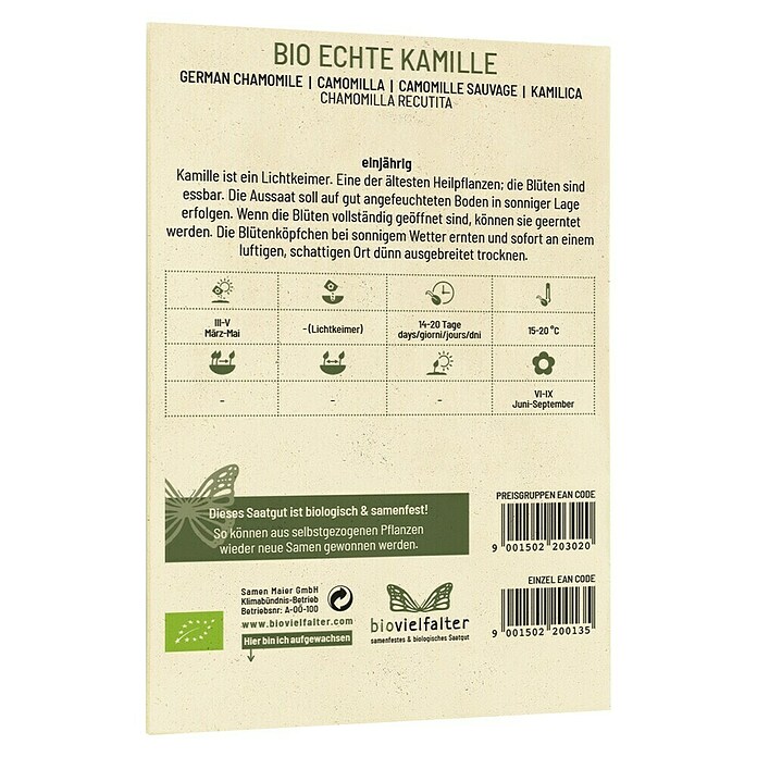 samenmaier Wildblumensamen Bio Echte Kamille (Lebensdauer Pflanzen: Einjährig, 0,5 g) | BAUHAUS