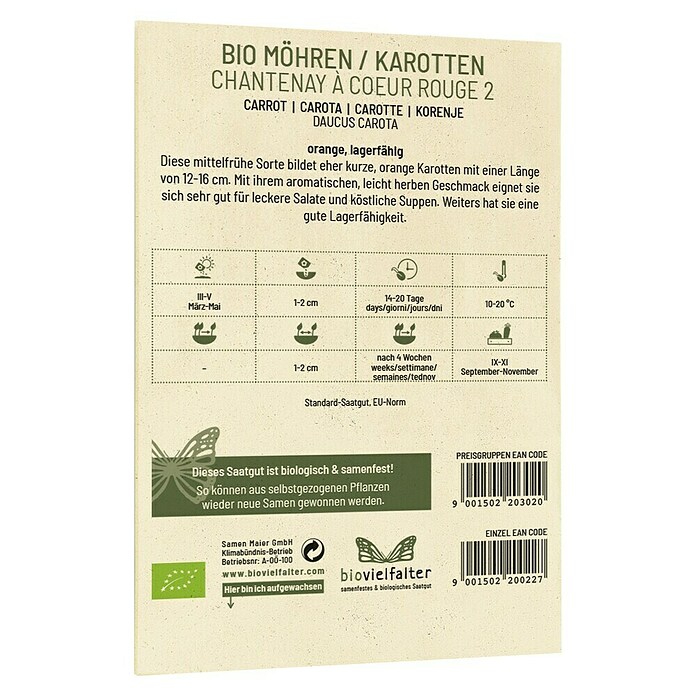 samenmaier Gemüsesamen Bio Karotten Chantenay (Lebensdauer Pflanzen: Einjährig, 3 g) | BAUHAUS