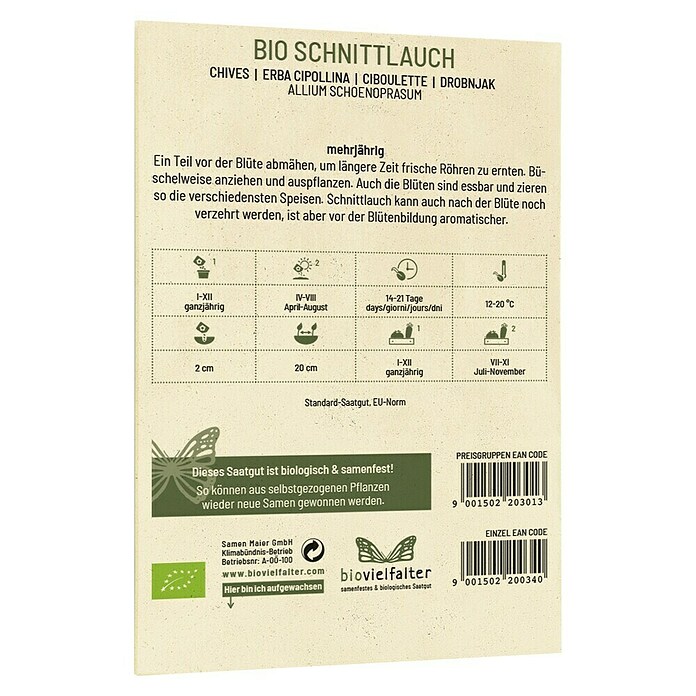 samenmaier Kräutersamen Bio Schnittlauch (Allium schoenoprasum, Erntezeit: Juni) | BAUHAUS