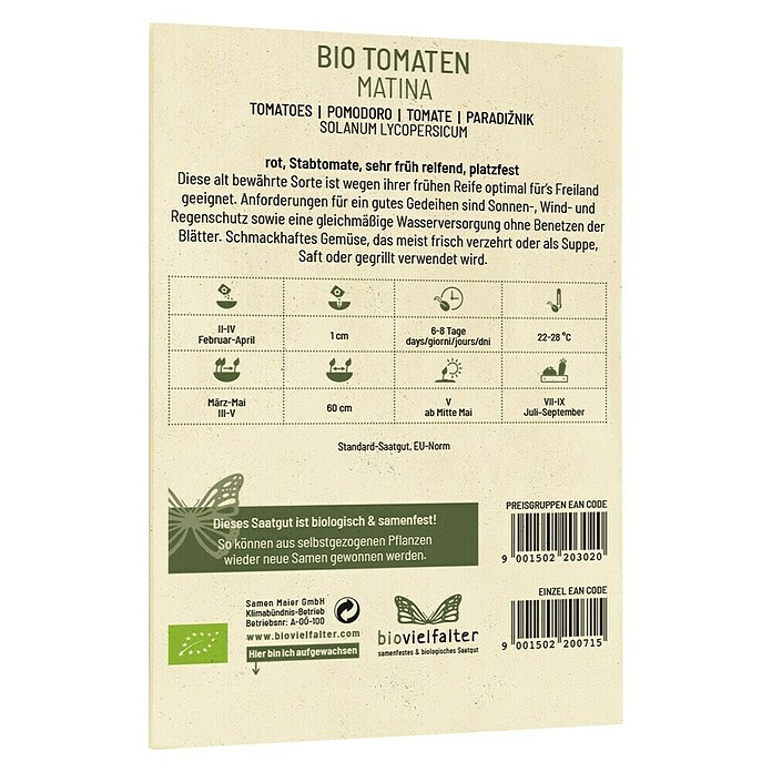 samenmaier Gemüsesamen Bio Tomate Matina (Solanum lycopersicum, Erntezeit: Juli) | BAUHAUS