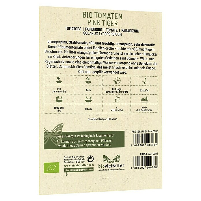 samenmaier Gemüsesamen Bio Tomate Pink Tiger (Solanum lycopersicum, Erntezeit: Juli) | BAUHAUS