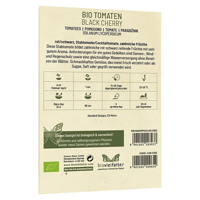 samenmaier Gemüsesamen Bio Tomaten Black Cherry (Solanum lycopersicum, Erntezeit: Juli) | BAUHAUS