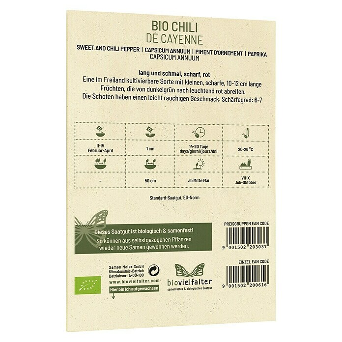 samenmaier Gemüsesamen Bio Chili De Cayenne (Capsicum annuum, Erntezeit: Juli) | BAUHAUS