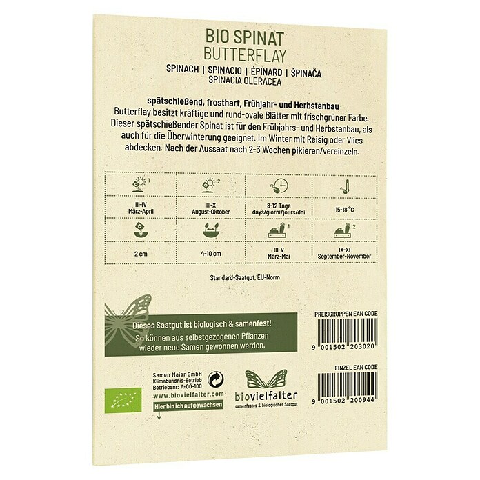 samenmaier Gemüsesamen Bio Spinat Butterflay (Lebensdauer Pflanzen: Mehrjährig, 15 g) | BAUHAUS