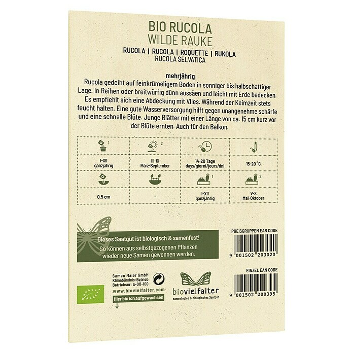 samenmaier Salatsamen Bio Rucola Wilde Rauke (Rucola selvatica, Erntezeit: Mai) | BAUHAUS