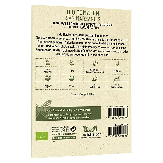 samenmaier Gemüsesamen Bio Tomate San Marzano 2 (Solanum lycopersicum, Erntezeit: Juli) | BAUHAUS