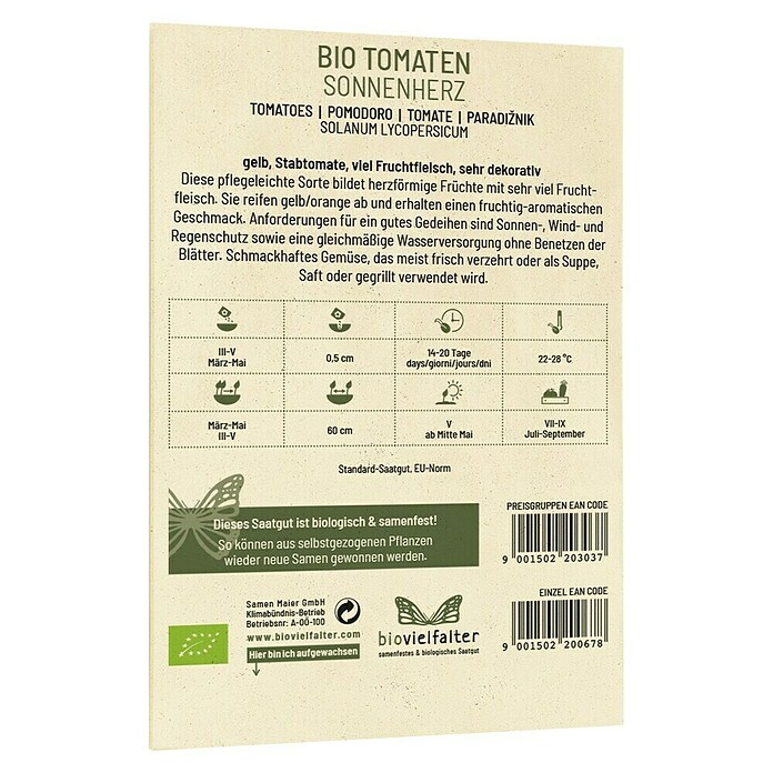 samenmaier Gemüsesamen Bio Tomate Sonnenherz (Bezeichnung Solanum lycopersicum, Erntezeit: Juli) | BAUHAUS