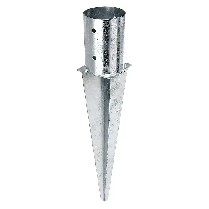 Alberts Einschlagbodenhülse - Höhe: 60 cm - Pfostenträger aus verzinktem Stahl. Er ist ideal für die sichere Verankerung von Pfosten im Erdreich ohne Betonfundament.
