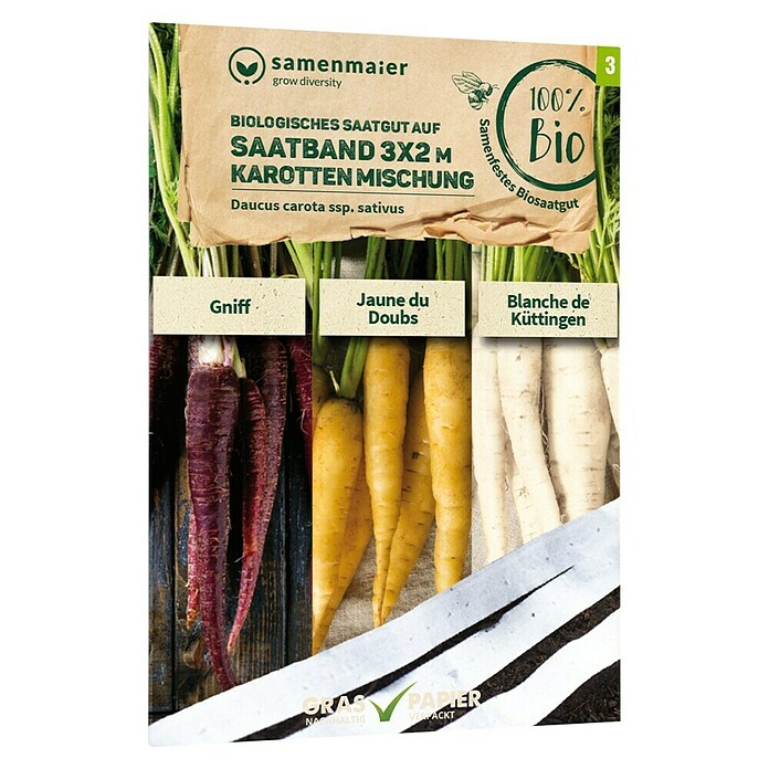 samenmaier Gemüsesamen Bio Karottenmischung Saatband (Daucus carota Gniff, Blanche de Küttingen und Jaune du Doubs, Erntezeit: August, 3 x 2 m) | BAUHAUS