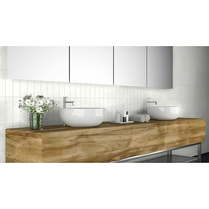 Revêt Wandpaneel SPC Wall Butcherblock (1 200 x 600 mm, Butcherblock White High Gloss, Hochglänzend) | BAUHAUS