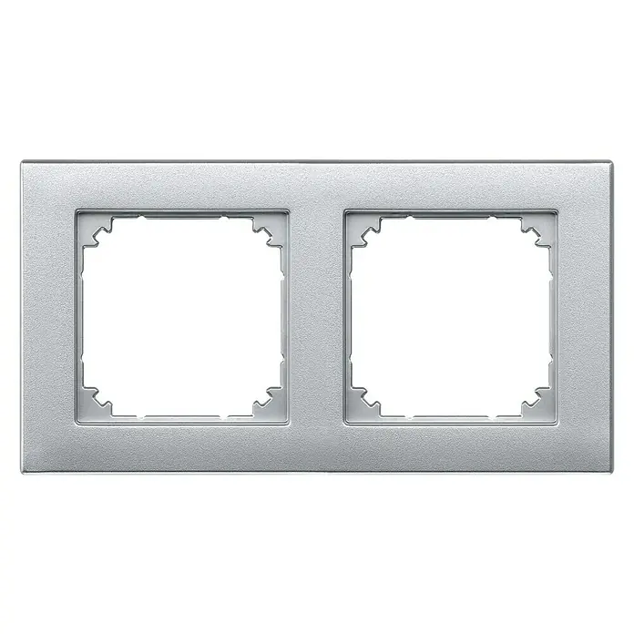 Merten M-Plan Abdeckrahmen 486260 - Aluminium matt, 2-fach, Kunststoff - Silberne Doppelrahmen-Abdeckung für Schalter und Steckdosen, ideal für moderne Innenräume.\n