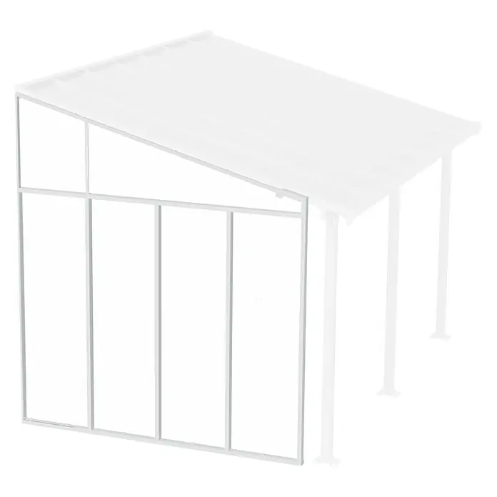 Palram – Canopia Seitenwand - Weiß - Weißes Metallcarport mit Wellblechdach und angeschlossener Seitenwandkonstruktion.