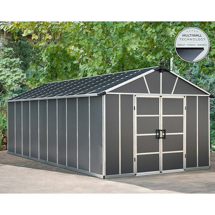 Palram – Canopia Gartenhaus Yukon (Außenmaß inkl. Dachüberstand (B x T): 332 x 643 cm, Kunststoff, Grau, Mit Boden) | BAUHAUS