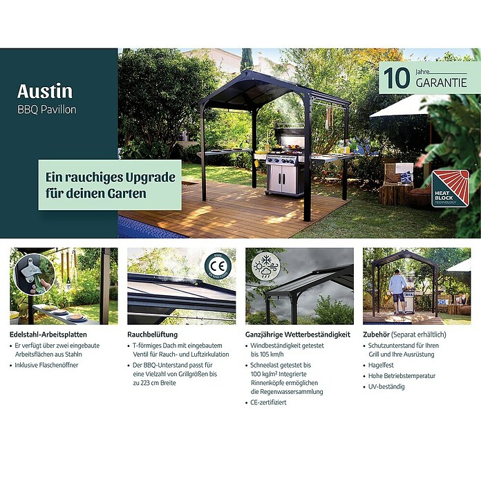 Palram – Canopia Grillpavillon Austin (B x T: 240 x 180 cm, Farbe Gestell: Anthrazit, Aluminium) | BAUHAUS