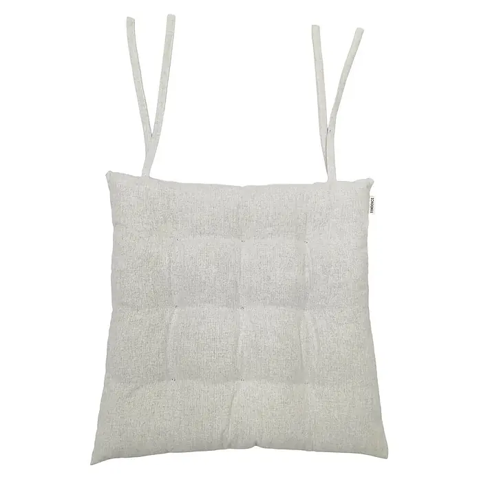 Cojín para silla - 40 x 40 x 5 cm, Textil, Gris - Cojín de asiento acolchado gris claro de tela tipo lino con dos lazos superiores para sujetar a una silla.