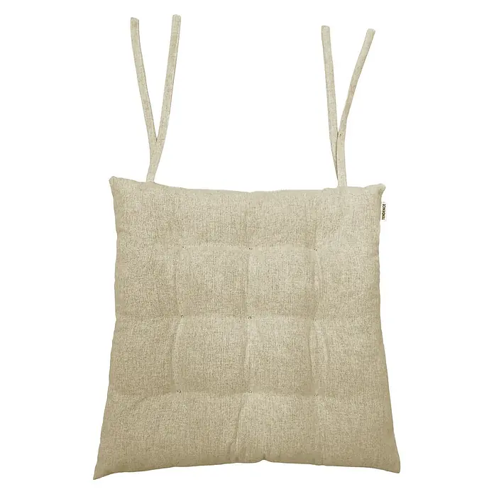 Cojín para silla - 40 x 40 x 5 cm, Textil, Beige - Cojín de silla capitoné beige claro con lazos superiores.