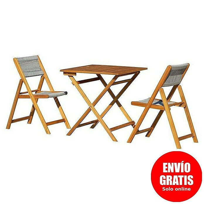 Conjunto de muebles de balcón Santorini (3 pzs., Madera de acacia/Cuerda sintética, Marrón/Gris) | BAUHAUS