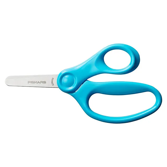 Fiskars Bastelschere - Länge: 131 mm, Türkis - Blaue Fiskars Schere mit abgerundeten Spitzen und silbernen Klingen.