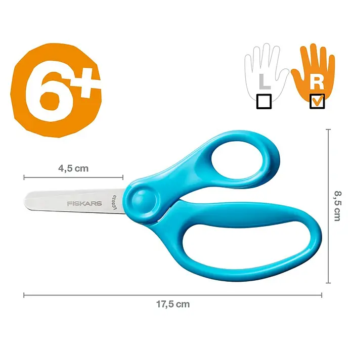 Fiskars Bastelschere - Länge: 131 mm, Türkis - Blaue Fiskars Rechtshänderschere für Kinder ab 6 Jahren mit Sicherheitsklingen.