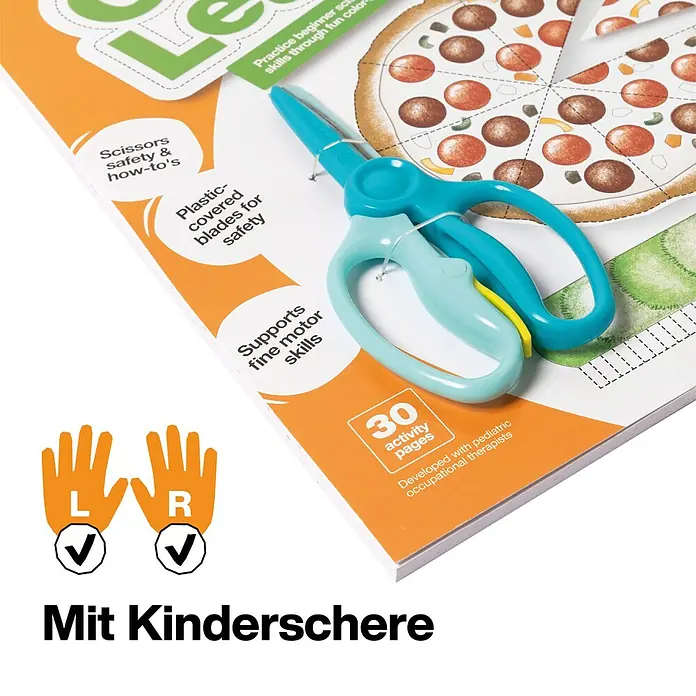 Fiskars Bastel-Set Kinderschere & Bastelheft - 2 -tlg. - Kinder-Schneidebuch mit blauer Sicherheitsschere zum Üben der Feinmotorik.