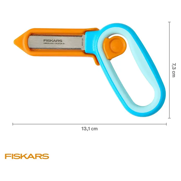 Fiskars Bastel-Set Kreativset für Kinder aus Pappe - 2 -tlg. - Orange-blaues Fiskars Karton-Schneider-Werkzeug mit gezackten Klingen und Schlaufengriff, 13,1 cm lang.