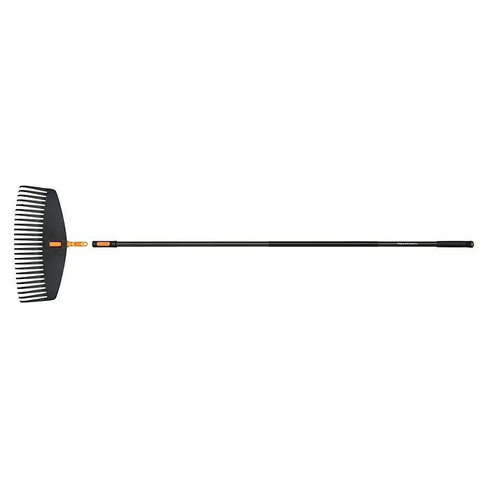 Fiskars OneClick Garten- & Laubbesen inkl. Stiel - L x B x H: 1.900 x 511 x 82 mm - Fiskars OneClick schwarzer Gartenrechen mit orangen Akzenten und langem schwarzem Stiel.