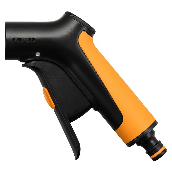 Fiskars Gießstab Comfort - Länge: 76 cm, Aluminium - Fiskars schwarze und orangefarbene Gartenschlauchdüse aus Kunststoff mit Abzug und verstellbarem Sprühkopf.