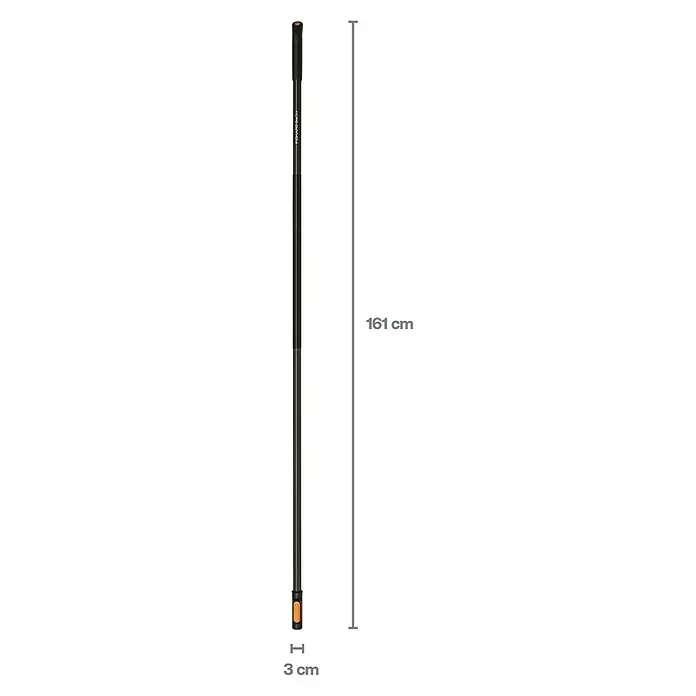 Fiskars OneClick Garten- & Laubbesen inkl. Stiel L - L x B x H: 1.850 x 511 x 192 mm - Schwarzer modularer Werkzeugstiel mit orangefarbenen Akzenten, 161 cm lang und 3 cm breit.