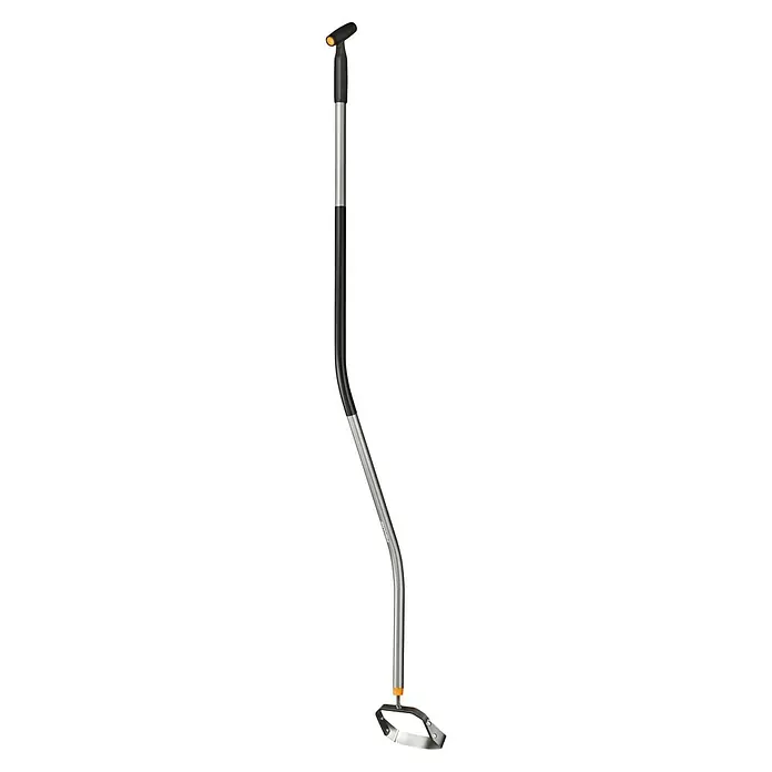Fiskars Ergonomic Unkrautstecher Push-Pull Weeder - L x B x H: 1.710 x 150 x 280 mm - Ergonomischer schwarz-silberner Wurzelentferner mit gebogenem Schaft und krallenartigen Klingen zum effizienten Jäten.
